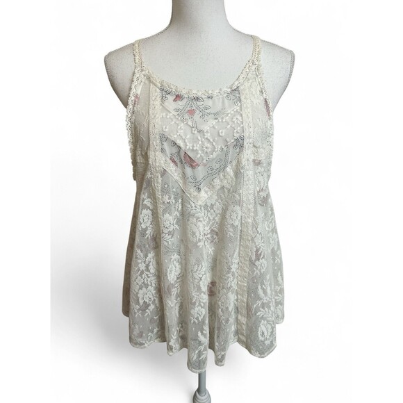 NWT Free People Women's M Miss Mackenzie Lace side tie Tank Top Pearl Combo NEW - Picture 3 of 10